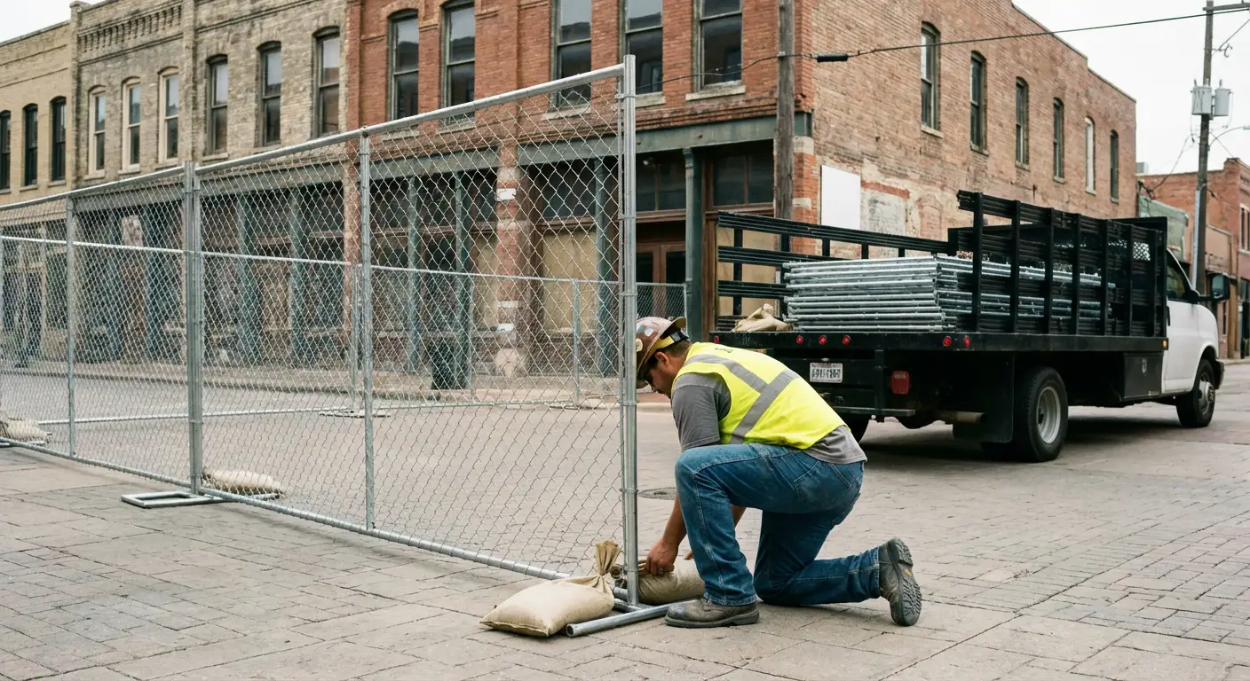 Temporary fence installation in Brookline urban environment