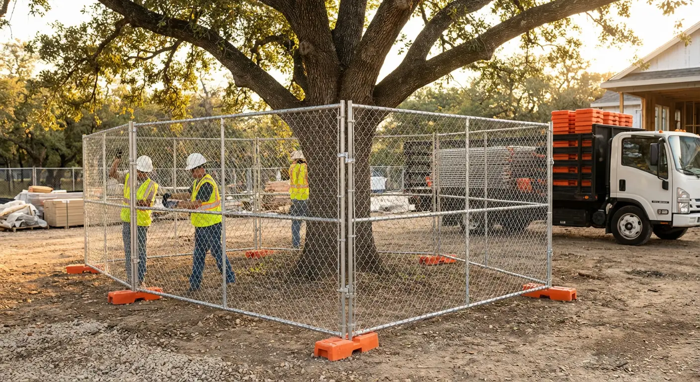 Tree protection zone fencing background in Brookline, MA