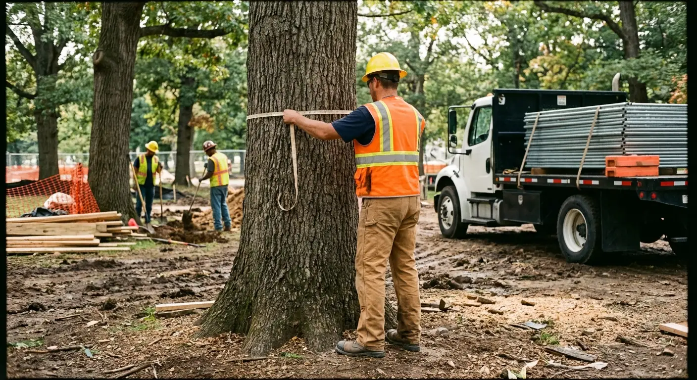 Tree protection zone fencing installation in Brookline, MA