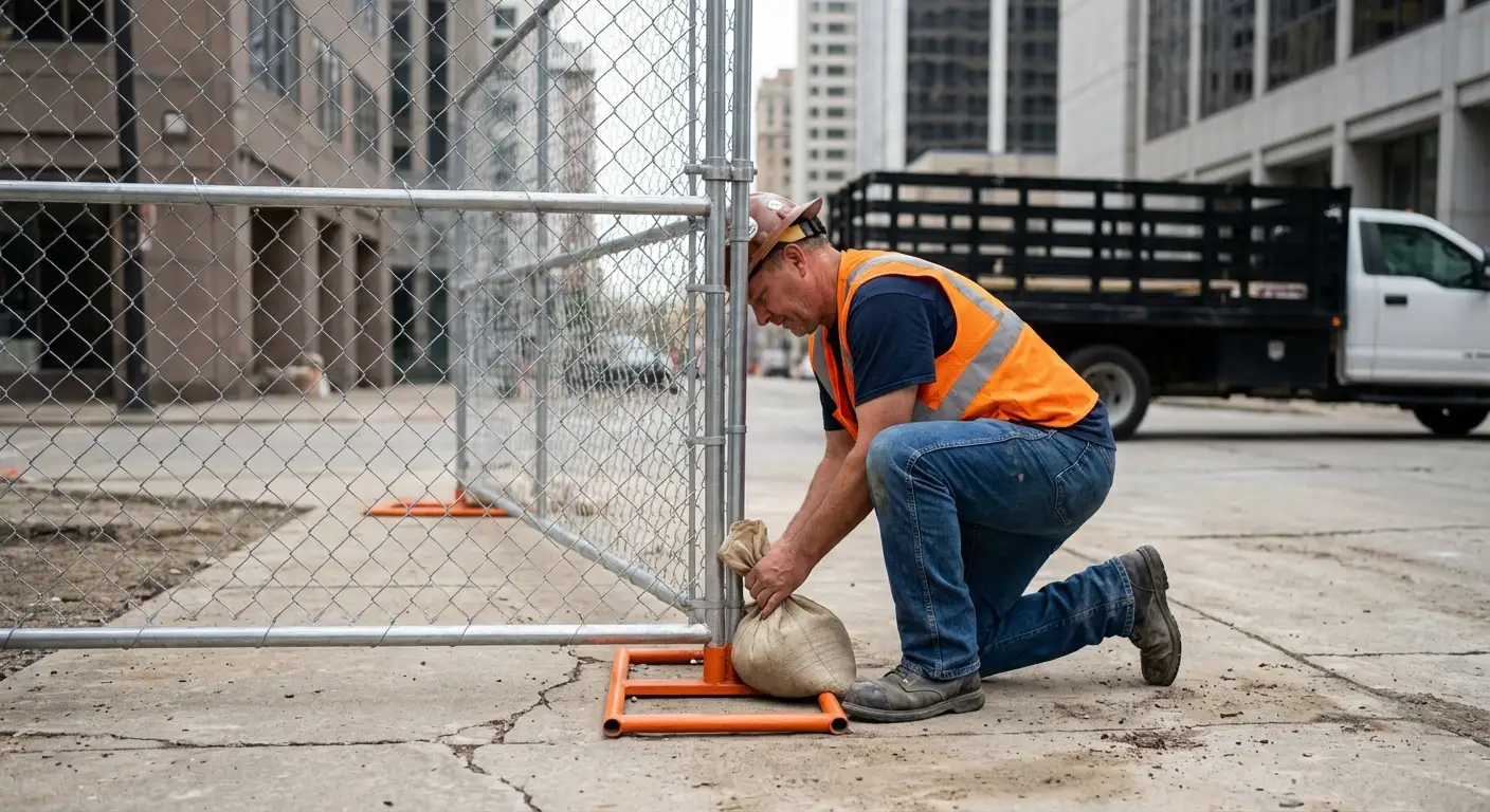 Temporary fence installation in Downtown Brookline area