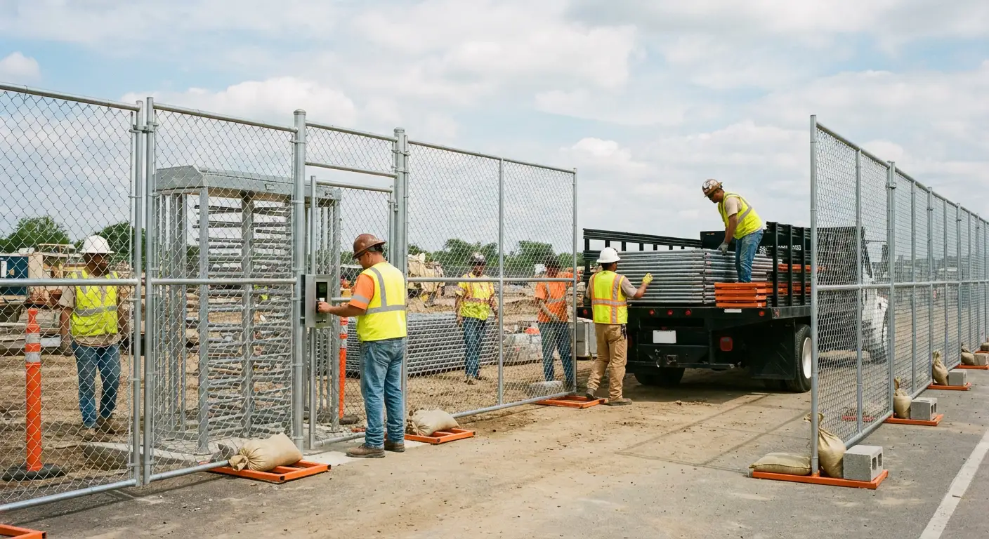 Secure construction site with temporary fencing in Brookline, MA