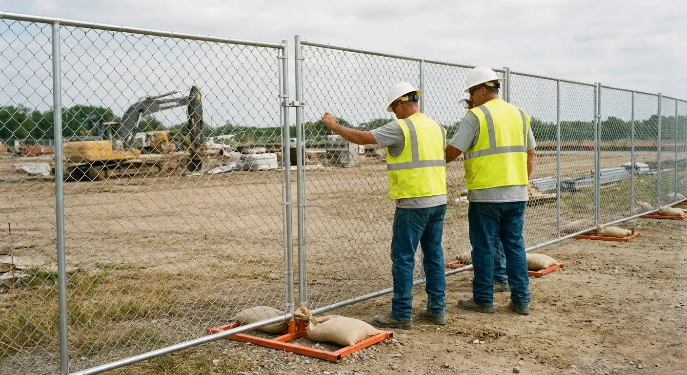 Construction site chain link panel installation in Brookline, MA