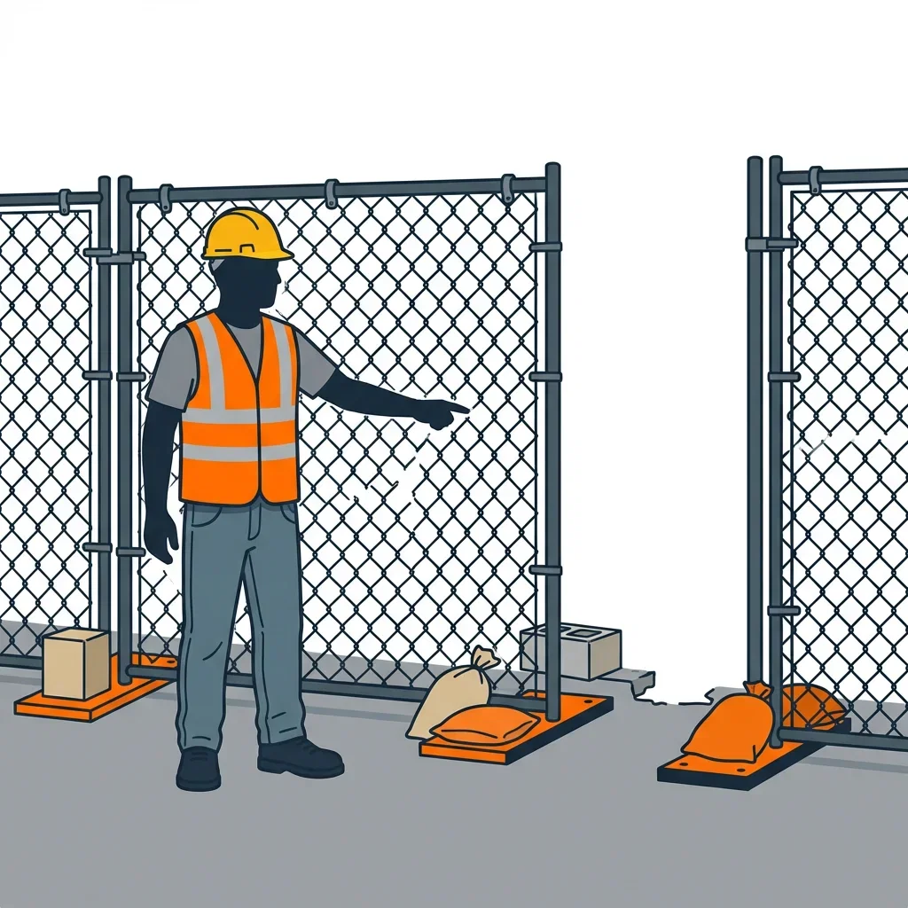 Diagram illustrating common construction site perimeter vulnerabilities in Brookline, MA